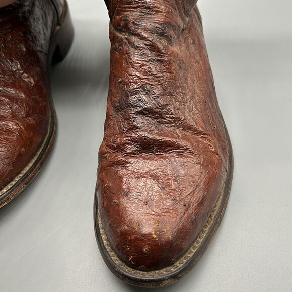 1883 by Lucchese Brown Leather Ostrich Mid Calf Boots - Picture 8 of 12